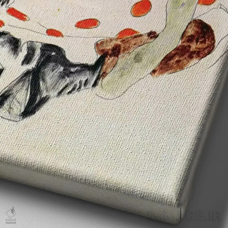 تابلو دختر با لباس خالدار اثر اگون شیله (نقاش اتریشی) - نمای نزدیک بافت بوم