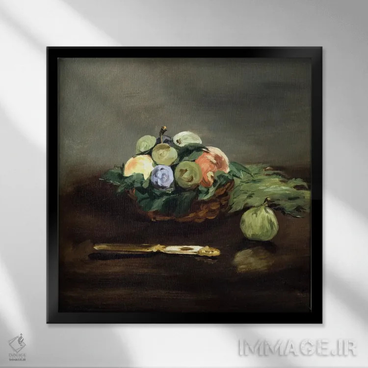 تابلو سبد میوه اثر ادوارد مانه (نقاش معروف فرانسوی) - نمای قابدار مشکی