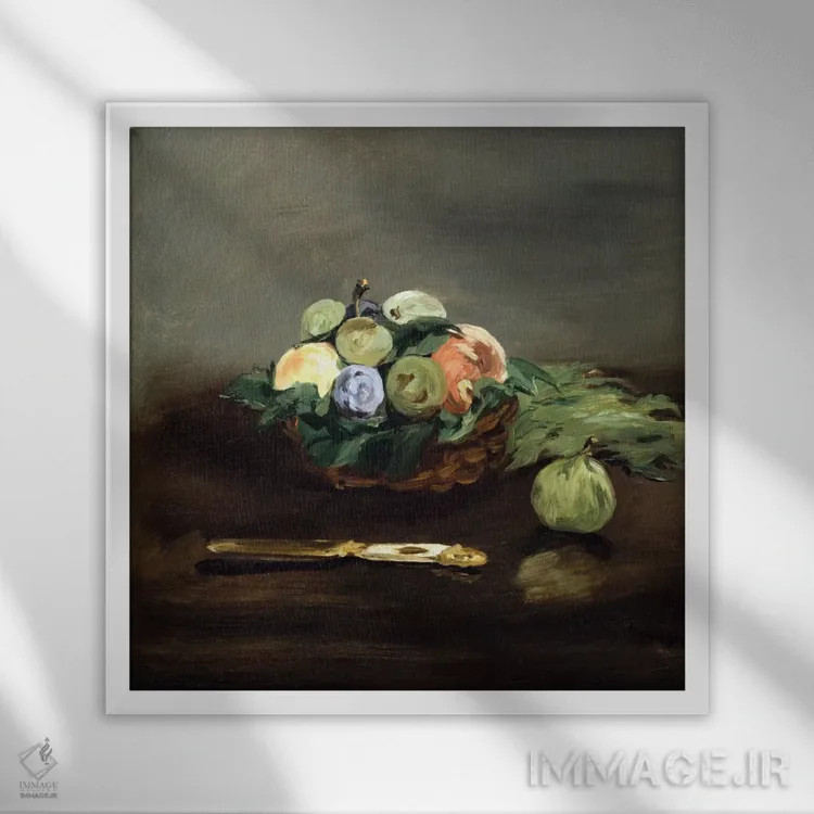تابلو سبد میوه اثر ادوارد مانه (نقاش معروف فرانسوی) - نمای قابدار سفید