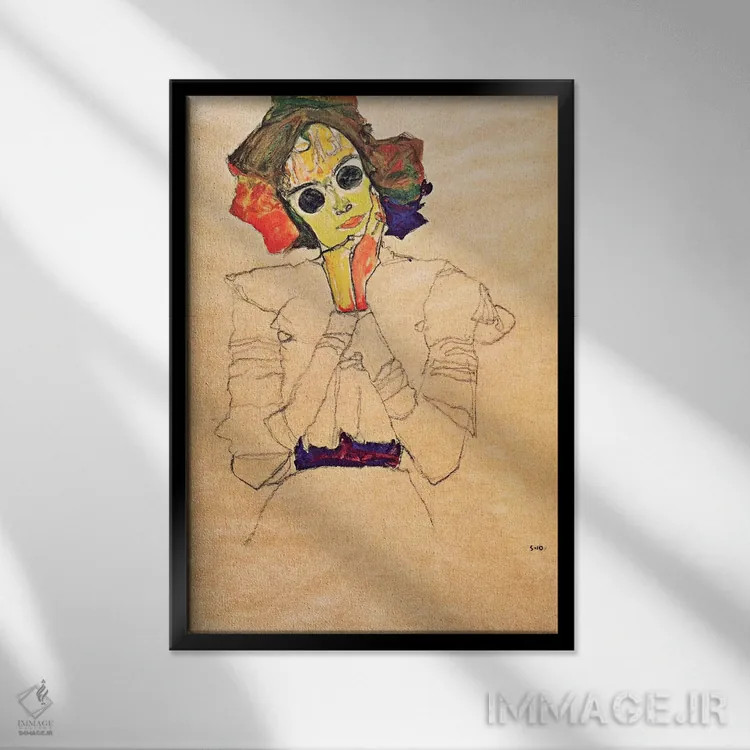 تابلو دختر با عینک آفتابی اثر اگون شیله (نقاش اتریشی) - نمای قابدار مشکی