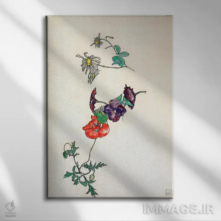 تابلو Poppy and Winding,بابونه، شقایق و پیچک اثر اگون شیله (نقاش اتریشی) - نمای روبهرو روی دیوار