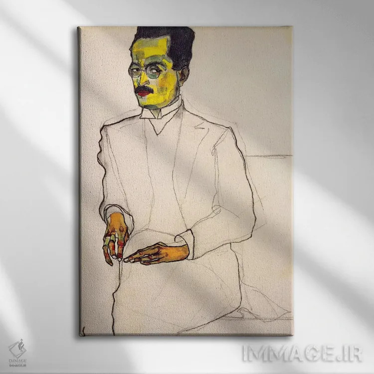 تابلو پرترهٔ یک جنتلمن اثر اگون شیله (نقاش اتریشی) - نمای روبهرو روی دیوار