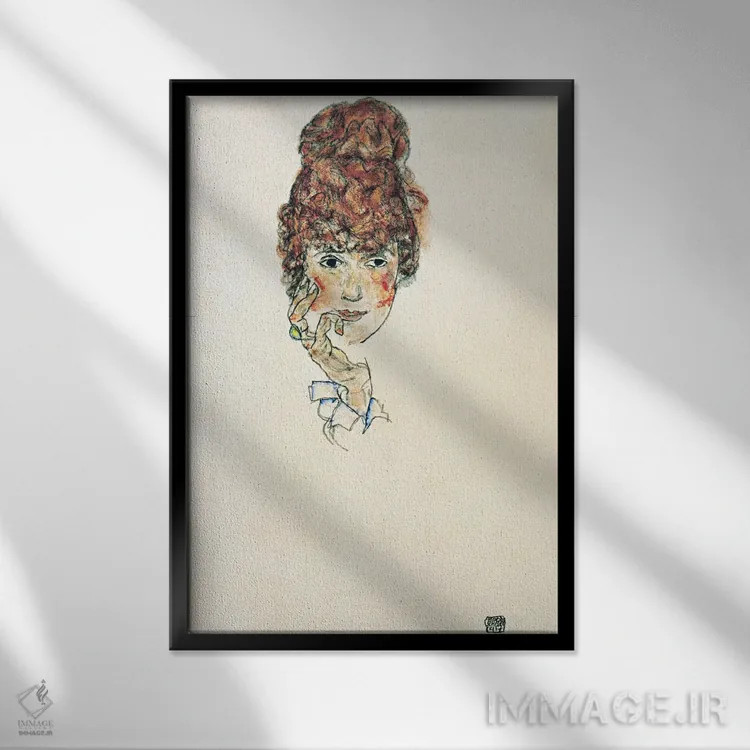 تابلو پرترهٔ ادیت شیله اثر اگون شیله (نقاش اتریشی) - نمای قابدار مشکی