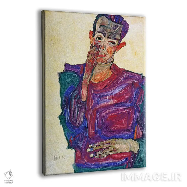 تابلو خودنگاره با دست بر گونه اثر اگون شیله (نقاش اتریشی) - نمای پرسپکتیو محصول