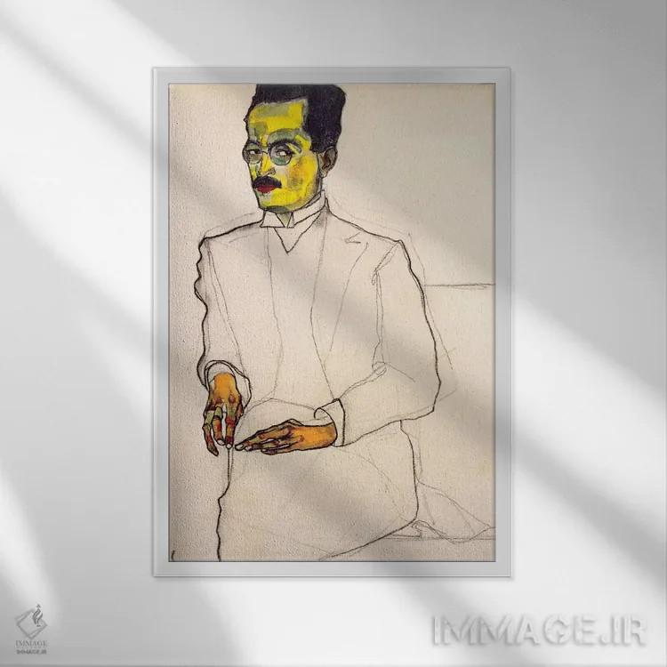 تابلو پرترهٔ یک جنتلمن اثر اگون شیله (نقاش اتریشی) - نمای قابدار سفید