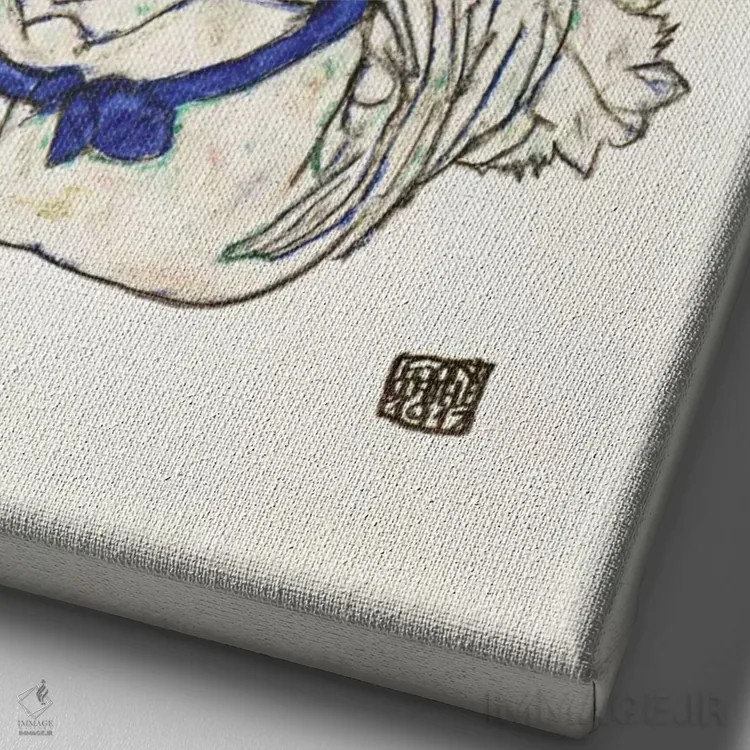 تابلو Back View,زن نشسته (نمای پشت) اثر اگون شیله (نقاش اتریشی) - نمای نزدیک بافت بوم