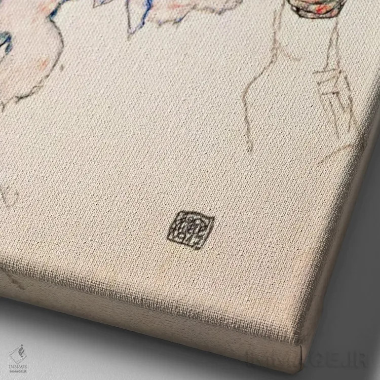 تابلو زن نشسته با زانو خمیده ۲ اثر اگون شیله (نقاش اتریشی) - نمای نزدیک بافت بوم