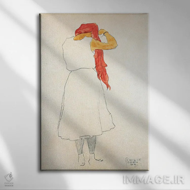 تابلو ایستاده در حال شانه زدن اثر اگون شیله (نقاش اتریشی) - نمای روبهرو روی دیوار