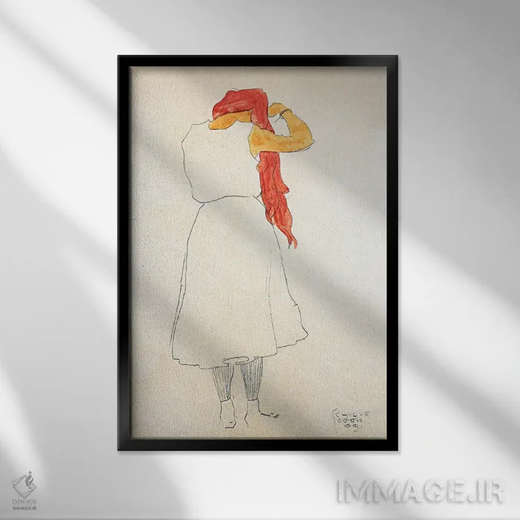 تابلو ایستاده در حال شانه زدن اثر اگون شیله (نقاش اتریشی) - نمای قابدار مشکی