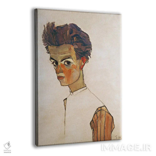 تابلو خودنگاره با پیراهن راهراه اثر اگون شیله (نقاش اتریشی) - نمای پرسپکتیو محصول