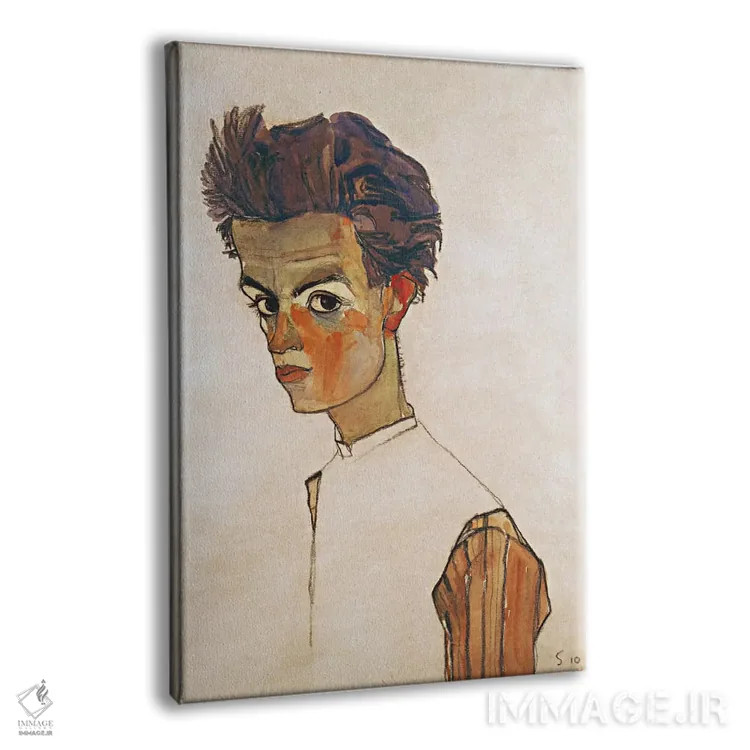 تابلو خودنگاره با پیراهن راهراه اثر اگون شیله (نقاش اتریشی) - نمای پرسپکتیو محصول