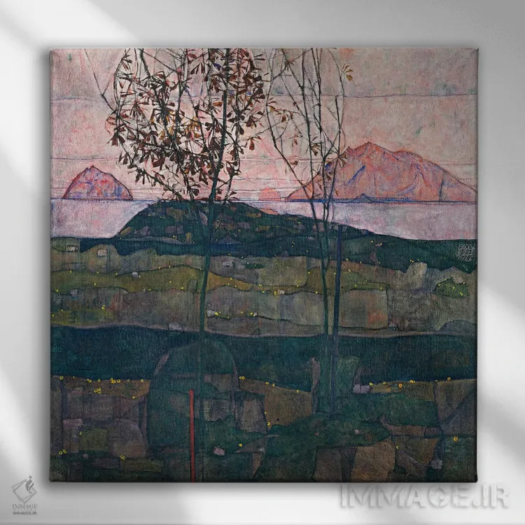 تابلو غروب خورشید اثر اگون شیله (نقاش اتریشی) - نمای روبهرو روی دیوار