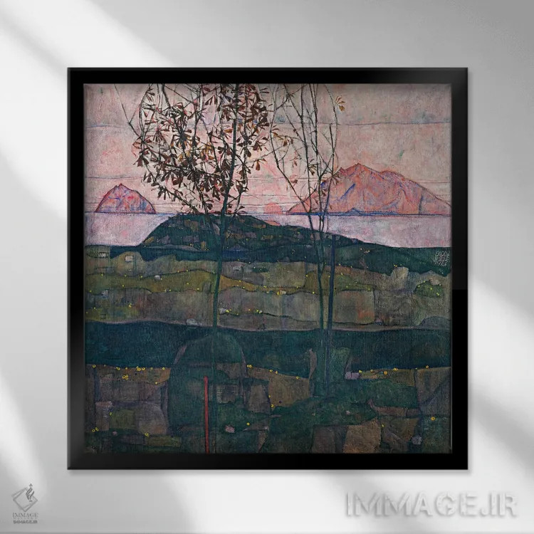 تابلو غروب خورشید اثر اگون شیله (نقاش اتریشی) - نمای قابدار مشکی