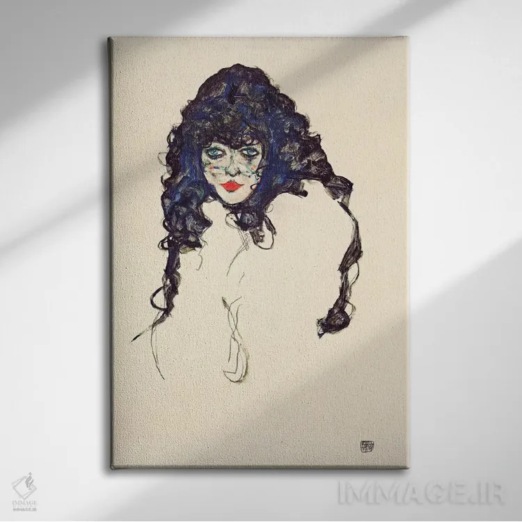 تابلو زن با موهای بلند اثر اگون شیله (نقاش اتریشی) - نمای روبهرو روی دیوار