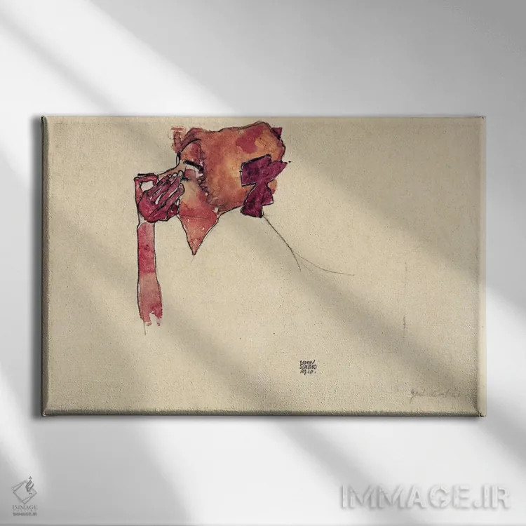 تابلو گرتی شیله با روبان مو اثر اگون شیله (نقاش اتریشی) - نمای روبهرو روی دیوار