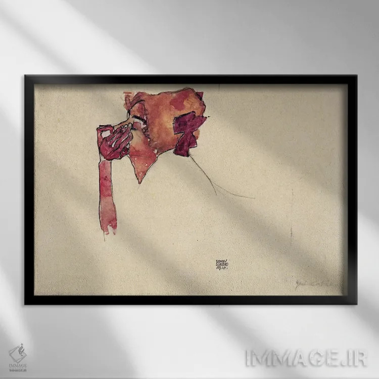 تابلو گرتی شیله با روبان مو اثر اگون شیله (نقاش اتریشی) - نمای قابدار مشکی