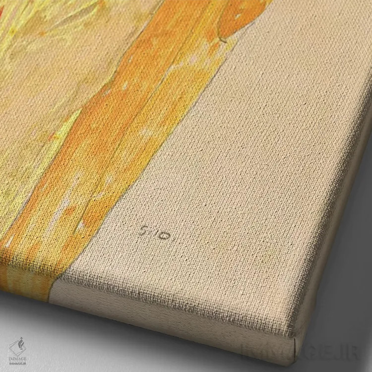 تابلو گرتی شیله در مقابل پرده اخراییرنگ اثر اگون شیله (نقاش اتریشی) - نمای نزدیک بافت بوم