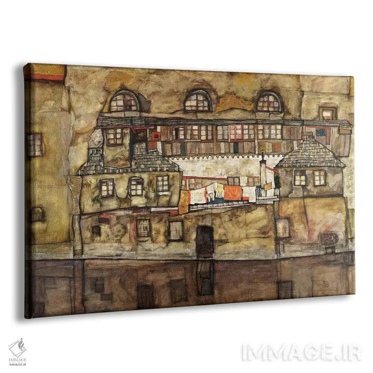 تابلو دیوار خانه کنار رودخانه اثر اگون شیله (نقاش اتریشی) - نمای پرسپکتیو محصول