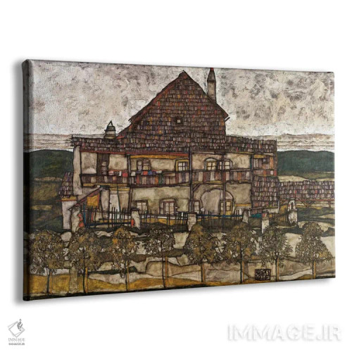 تابلو خانه با سقف سفالی (خانه قدیمی) اثر اگون شیله (نقاش اتریشی) - نمای پرسپکتیو محصول