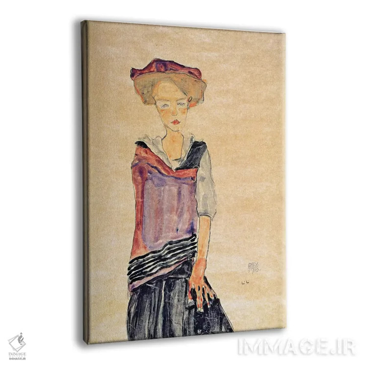 تابلو دختر ایستاده اثر اگون شیله (نقاش اتریشی) - نمای پرسپکتیو محصول