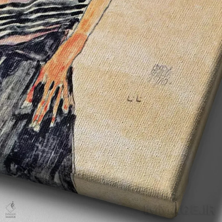 تابلو دختر ایستاده اثر اگون شیله (نقاش اتریشی) - نمای نزدیک بافت بوم