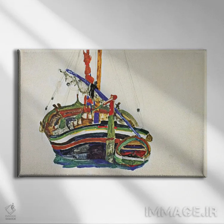 تابلو قایق ماهیگیری تریسته اثر اگون شیله (نقاش اتریشی) - نمای روبهرو روی دیوار