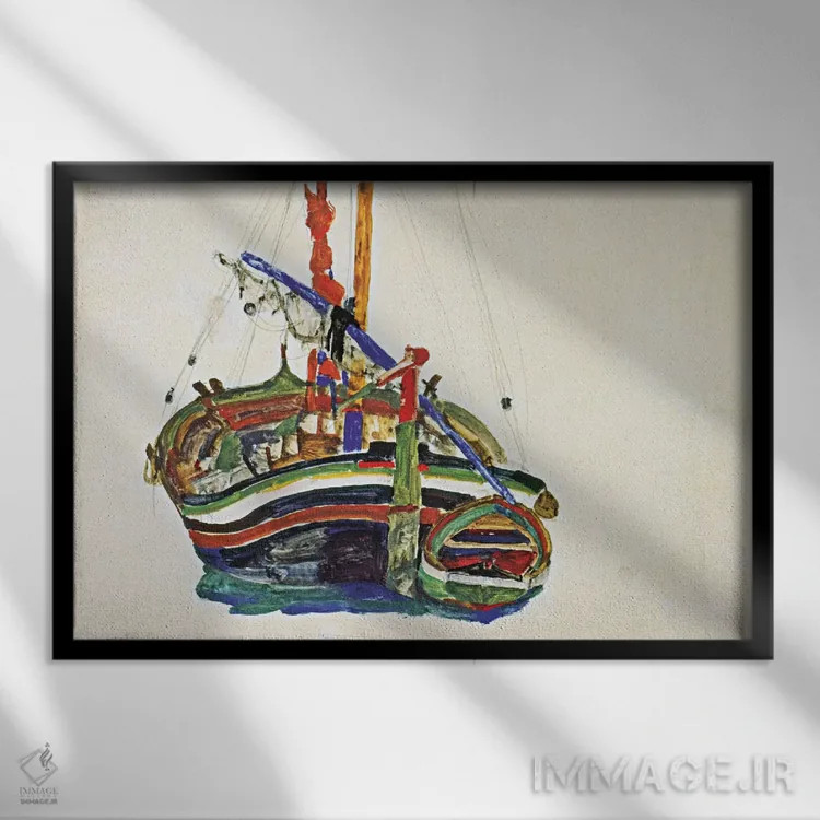 تابلو قایق ماهیگیری تریسته اثر اگون شیله (نقاش اتریشی) - نمای قابدار مشکی