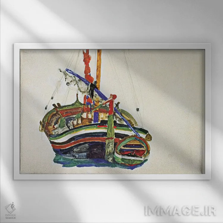 تابلو قایق ماهیگیری تریسته اثر اگون شیله (نقاش اتریشی) - نمای قابدار سفید