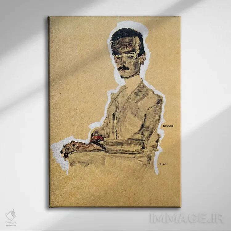 تابلو Seated,پرترهٔ ادوارد کُسمک، نشسته اثر اگون شیله (نقاش اتریشی) - نمای روبهرو روی دیوار