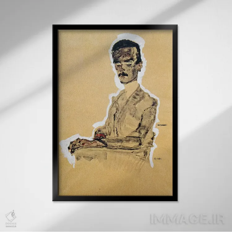 تابلو Seated,پرترهٔ ادوارد کُسمک، نشسته اثر اگون شیله (نقاش اتریشی) - نمای قابدار مشکی