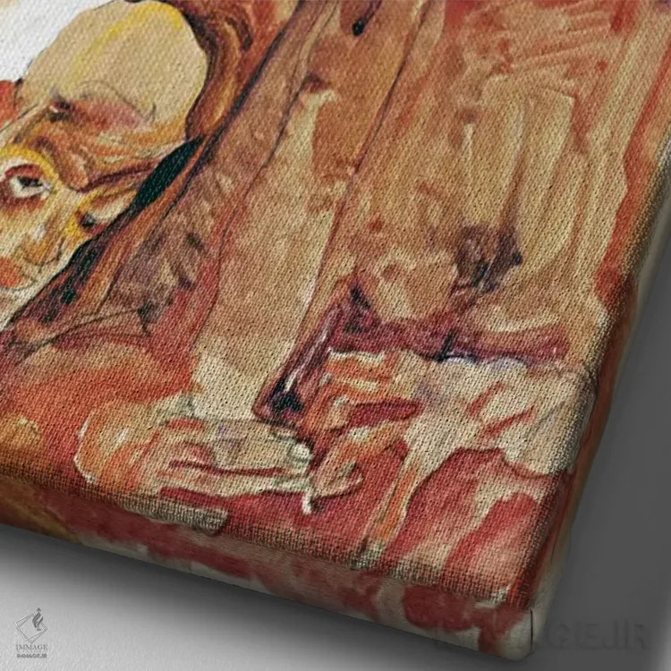 تابلو ترکیب با سه چهره مردانه (خودنگاره) اثر اگون شیله (نقاش اتریشی) - نمای نزدیک بافت بوم