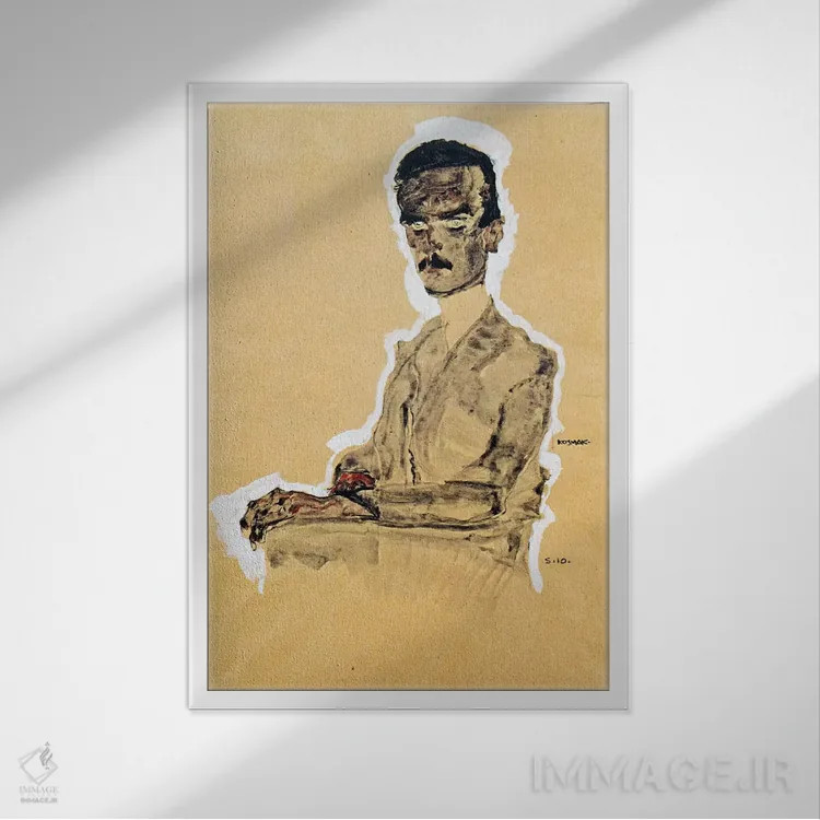 تابلو Seated,پرترهٔ ادوارد کُسمک، نشسته اثر اگون شیله (نقاش اتریشی) - نمای قابدار سفید