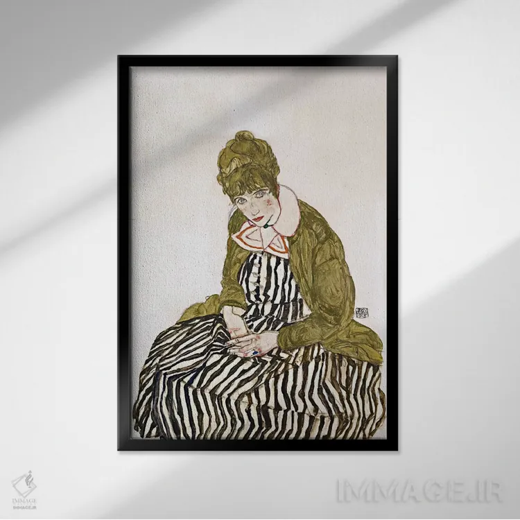 تابلو Seated,ادیت شیله، نشسته اثر اگون شیله (نقاش اتریشی) - نمای قابدار مشکی