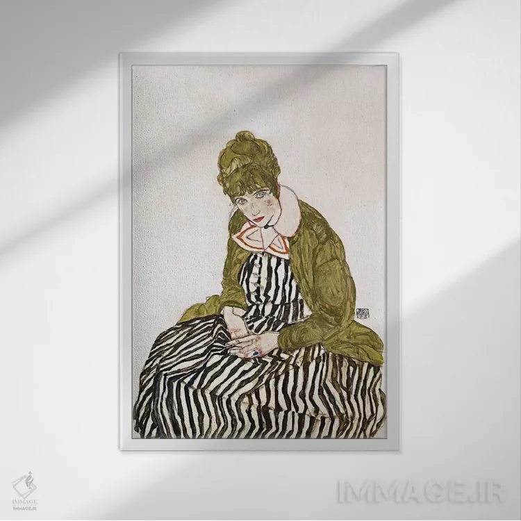 تابلو Seated,ادیت شیله، نشسته اثر اگون شیله (نقاش اتریشی) - نمای قابدار سفید
