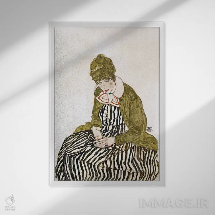 تابلو Seated,ادیت شیله، نشسته اثر اگون شیله (نقاش اتریشی) - نمای قابدار سفید