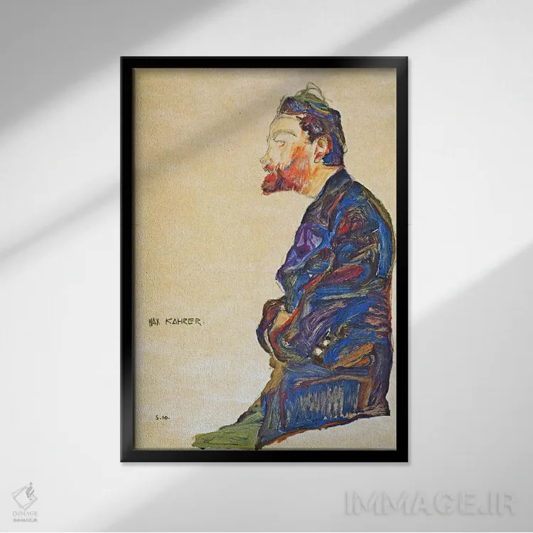 تابلو مکس کارهیر از نیمرخ اثر اگون شیله (نقاش اتریشی) - نمای قابدار مشکی