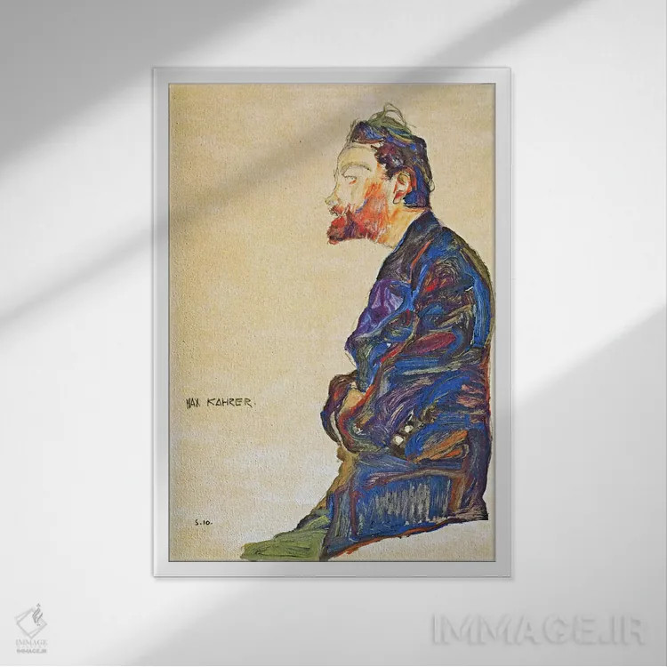 تابلو مکس کارهیر از نیمرخ اثر اگون شیله (نقاش اتریشی) - نمای قابدار سفید