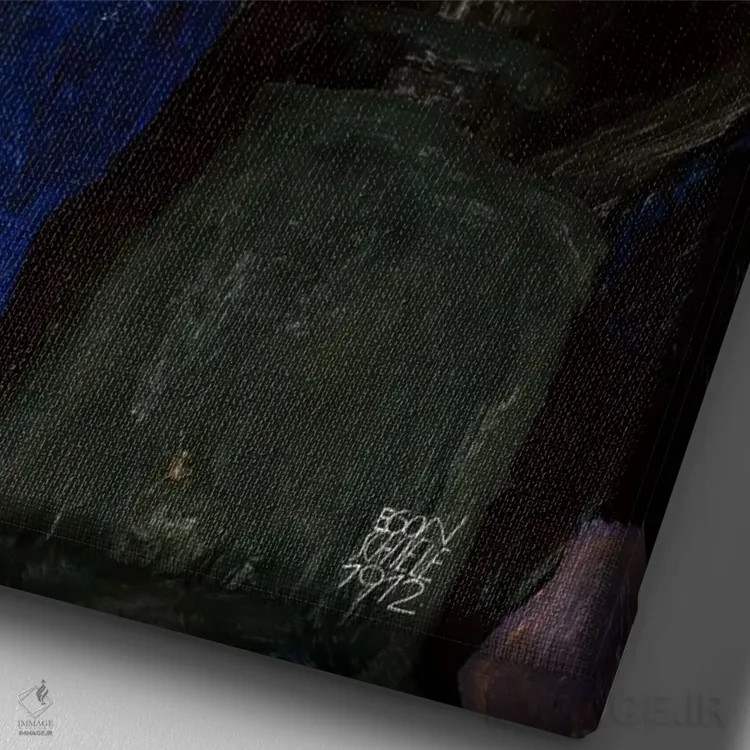 تابلو زن سوگوار اثر اگون شیله (نقاش اتریشی) - نمای نزدیک بافت بوم