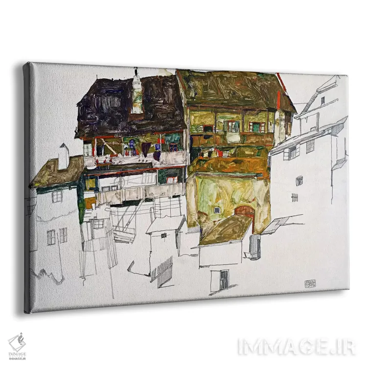 تابلو خانههای قدیمی در کروماو اثر اگون شیله (نقاش اتریشی) - نمای پرسپکتیو محصول