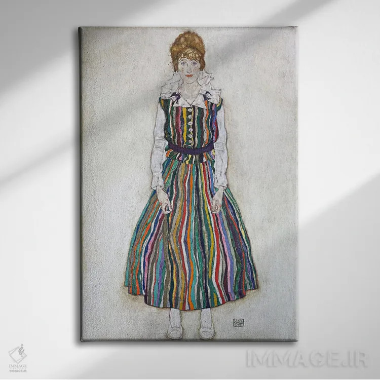 تابلو پرتره ادیت (همسر هنرمند) اثر اگون شیله (نقاش اتریشی) - نمای روبهرو روی دیوار