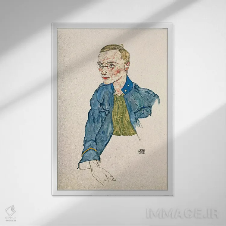 تابلو سرجوخه داوطلب یکساله اثر اگون شیله (نقاش اتریشی) - نمای قابدار سفید