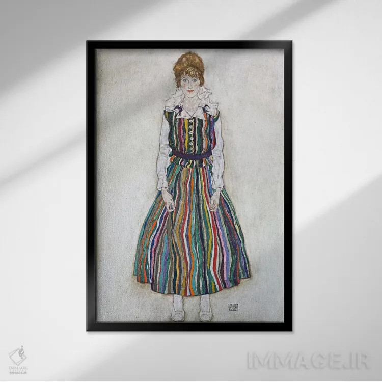 تابلو پرتره ادیت (همسر هنرمند) اثر اگون شیله (نقاش اتریشی) - نمای قابدار مشکی