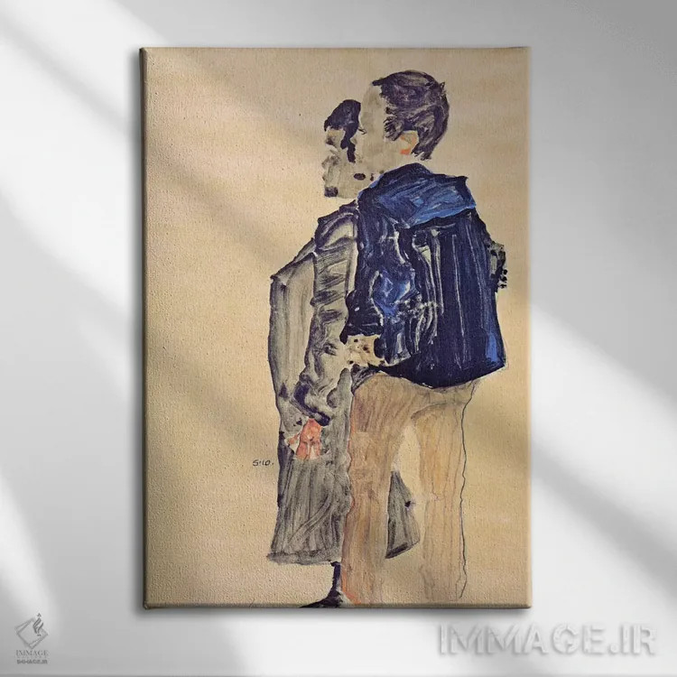 تابلو نمای پشت دو پسر اثر اگون شیله (نقاش اتریشی) - نمای روبهرو روی دیوار