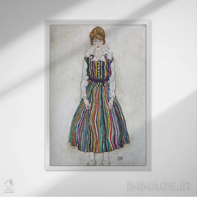 تابلو پرتره ادیت (همسر هنرمند) اثر اگون شیله (نقاش اتریشی) - نمای قابدار سفید