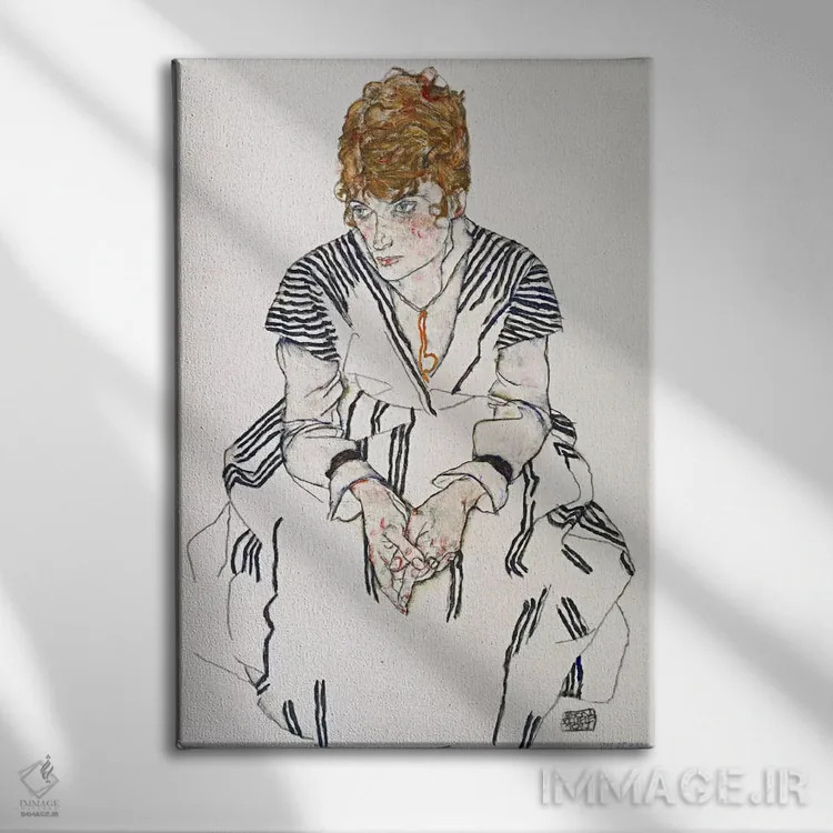 تابلو Adele Harms,پرتره خواهرزن هنرمند، آدل هارمس اثر اگون شیله (نقاش اتریشی) - نمای روبهرو روی دیوار