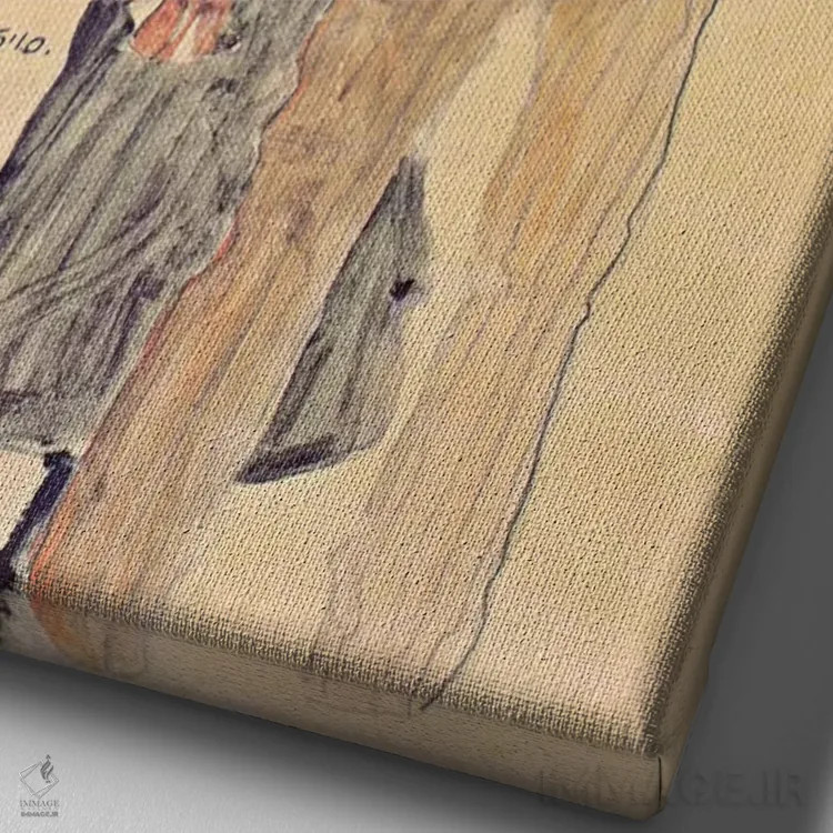 تابلو نمای پشت دو پسر اثر اگون شیله (نقاش اتریشی) - نمای نزدیک بافت بوم