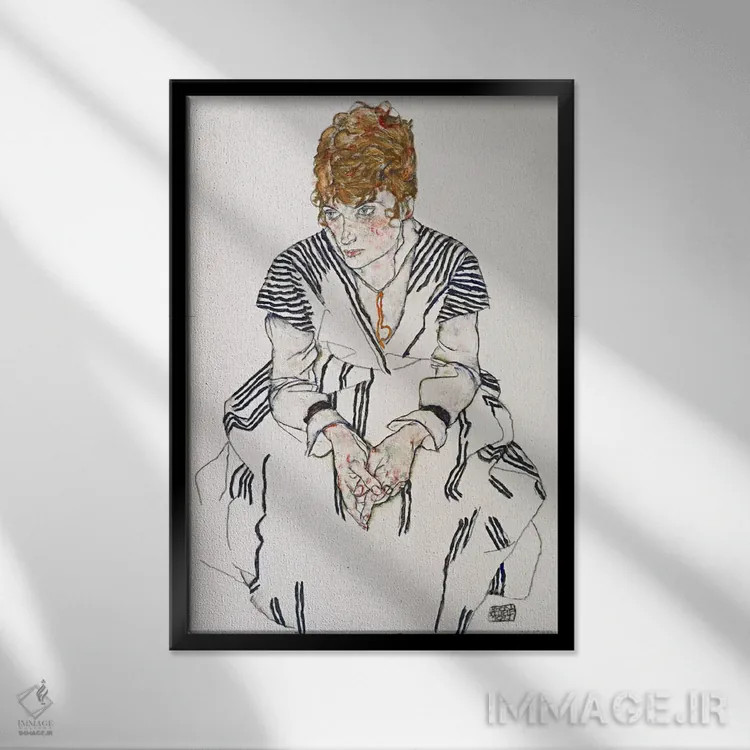 تابلو Adele Harms,پرتره خواهرزن هنرمند، آدل هارمس اثر اگون شیله (نقاش اتریشی) - نمای قابدار مشکی