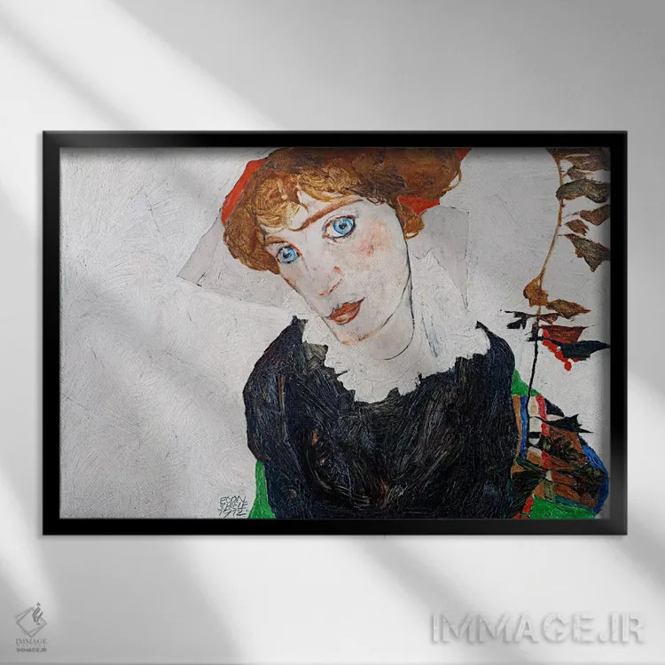 تابلو پرتره والی نویتسیل اثر اگون شیله (نقاش اتریشی) - نمای قابدار مشکی