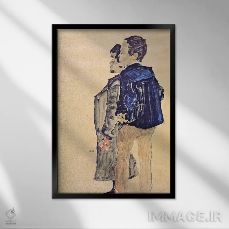 تابلو نمای پشت دو پسر اثر اگون شیله (نقاش اتریشی) - نمای قابدار مشکی