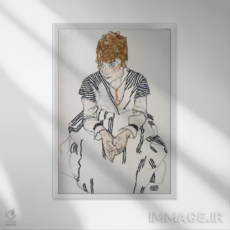 تابلو Adele Harms,پرتره خواهرزن هنرمند، آدل هارمس اثر اگون شیله (نقاش اتریشی) - نمای قابدار سفید